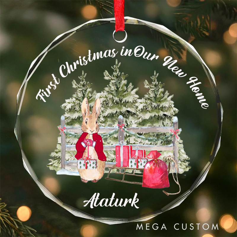 Personalized First Christmas in Our New Home Ornament 2025 Bunny and Christmas Tree Design Custom Holiday Decoration for New Homeowners Festive Keepsake Gift