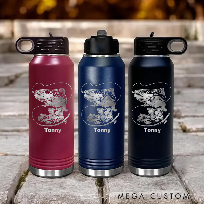 Personalized Fishing Insulated Bottle with Fish Design Stainless Steel Leak-Proof Keeps Drinks Hot or Cold Perfect for Fishing Lover