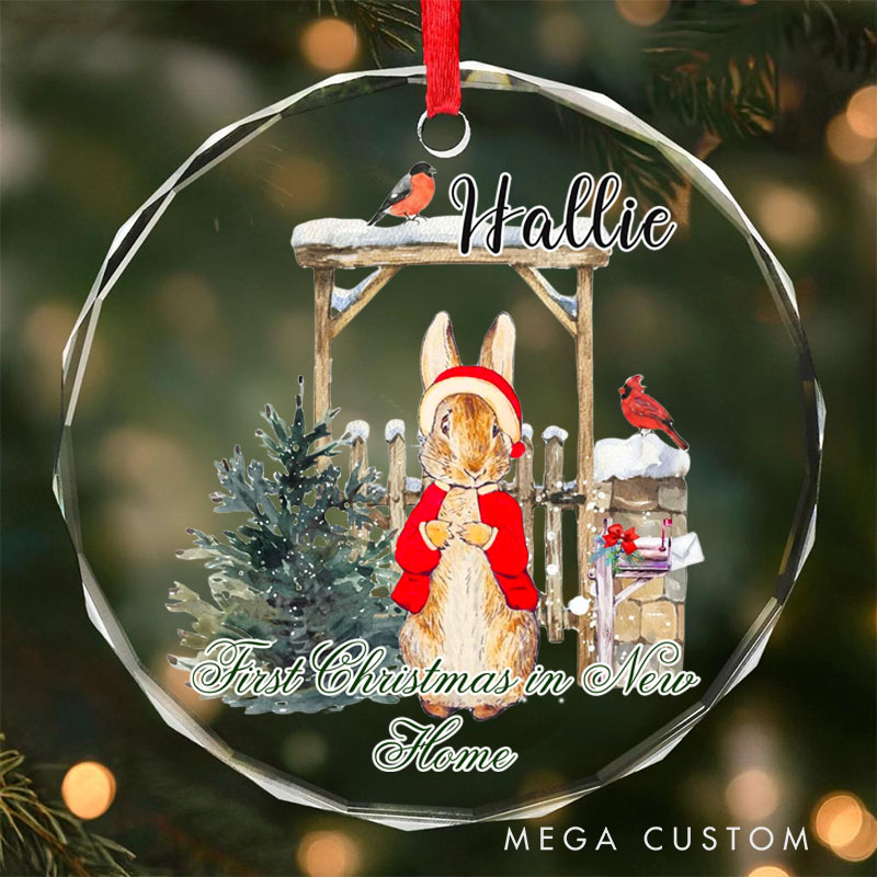 Personalized First Christmas in New Home Ornament 2025 Festive Bunny with Tree and Birds Design Custom Holiday Decoration for New Homeowners Keepsake Gift