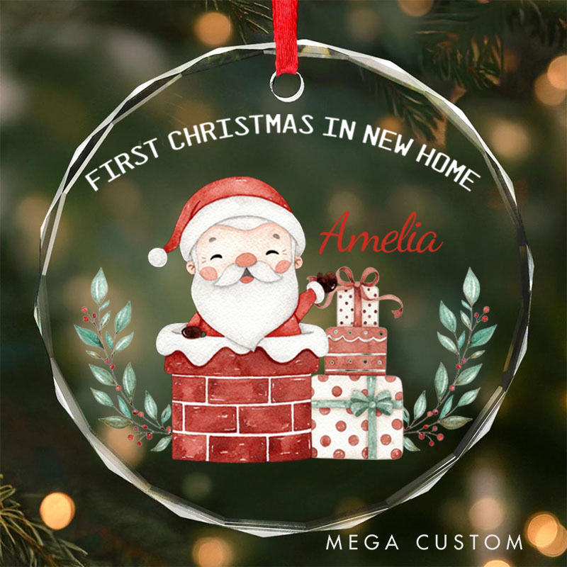Personalized First Christmas in New Home Ornament 2025 Santa Chimney and Gift Wreath Design Custom Holiday Decoration for New Homeowners Keepsake Gift