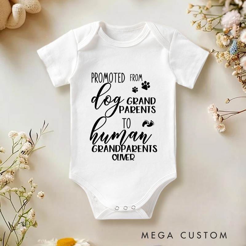 Personalized From Dog Grandparent to Human Grandparent Baby Onesie Pregnancy Announcement Gift