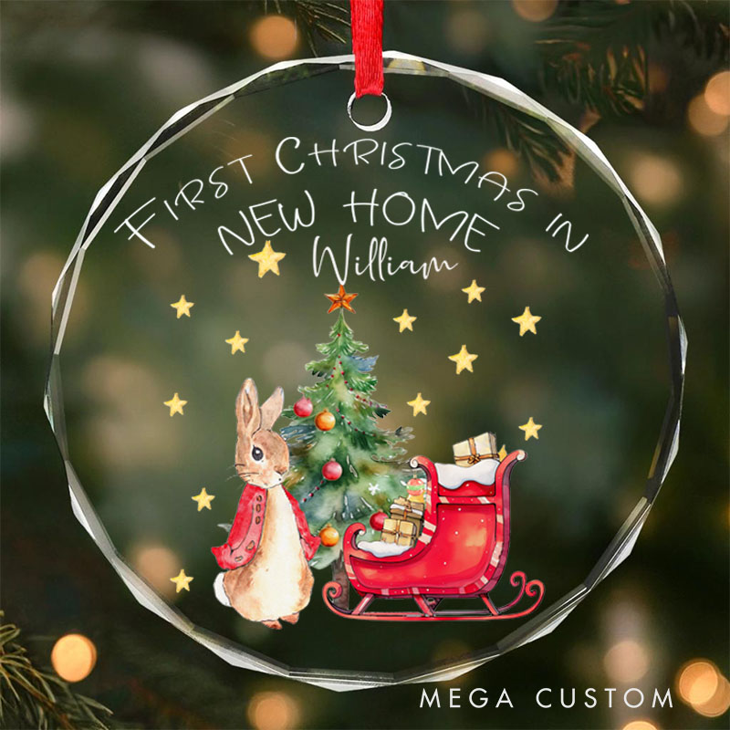 Personalized First Christmas in New Home Ornament 2025 Festive Bunny with Sleigh and Christmas Tree Design Custom Holiday Decoration for New Homeowners Gift
