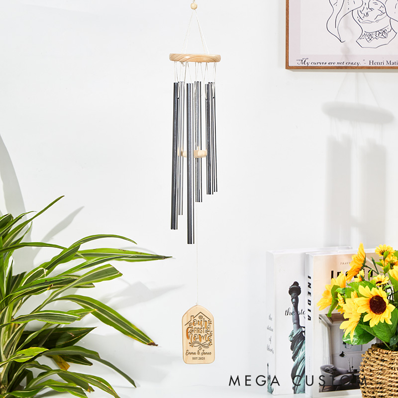 Personalized Our First Home Wind Chime 2025 House Design Custom Engraved Housewarming Gift Outdoor Garden Decoration for New Homeowners Keepsake