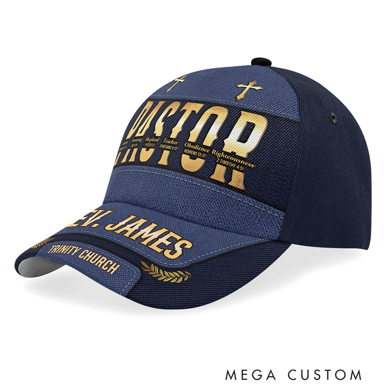 Personalized Preacher Teacher Shepherd Pastor Bible Verse Classic Cap with Name and Church Name Gold Cross Baseball Cap Rrligious Gift for Pastor