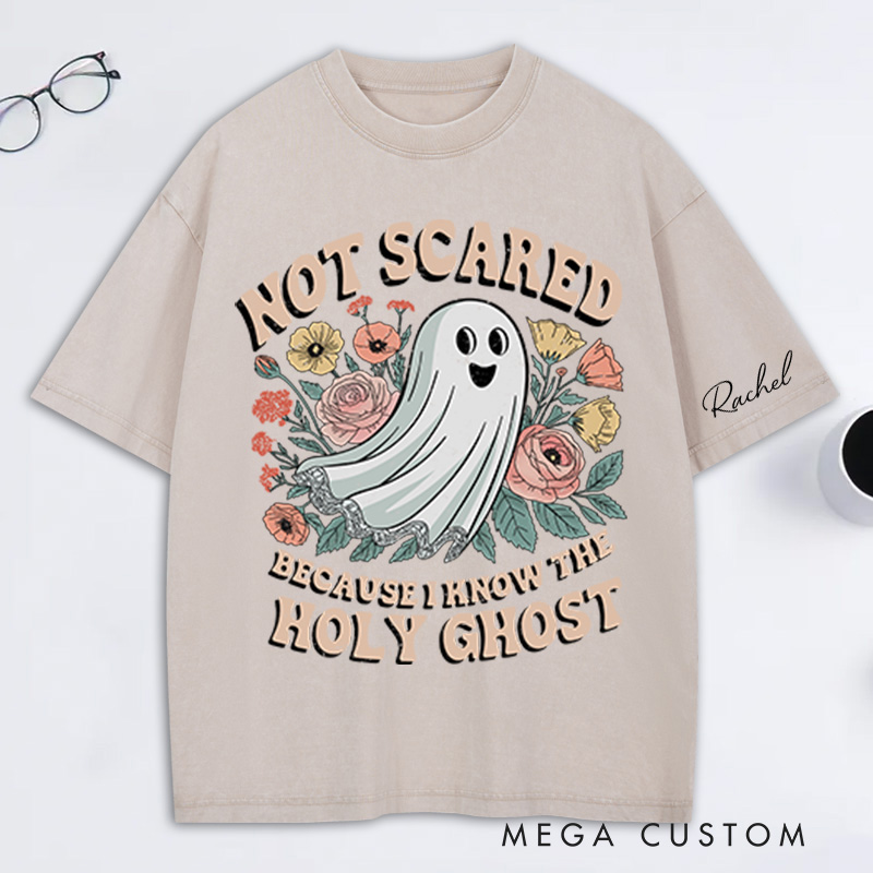 Personalized Holy Ghost Washed T-Shirt Retro Shirt with Name Halloween Gift Religious Gift for Christians