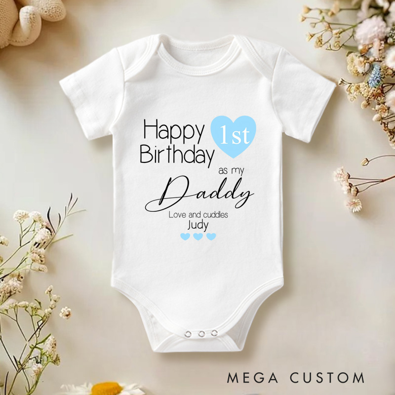 Personalized Happy 1st Birthday as My Daddy Blue Baby Onesie New Dad Gift