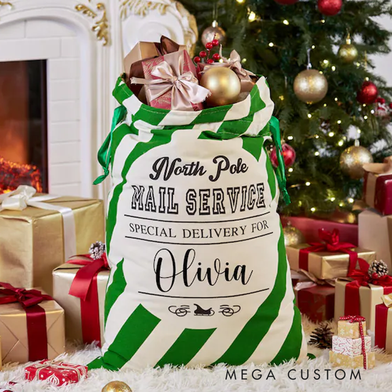 Personalized Santa Sack Christmas Sacks Christmas Gift Bag Holiday Gift Bag with Name Christmas Eve Bag Large Santa Sack