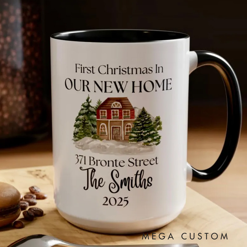 Personalized New Home Mug First Christmas in Our New Home Mug House Address Mug Happy New Home Gift Christmas in New Home Keepsake 2025