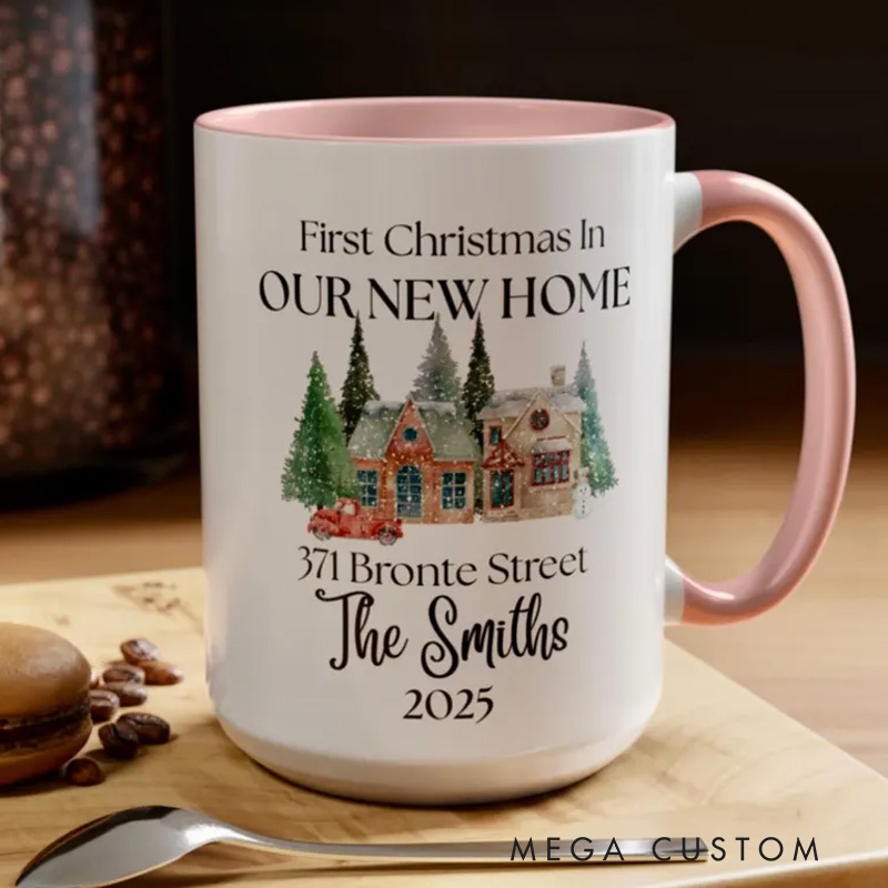 Personalized New Home Mug First Christmas in Our New Home Mug House Address Mug Happy New Home Gift