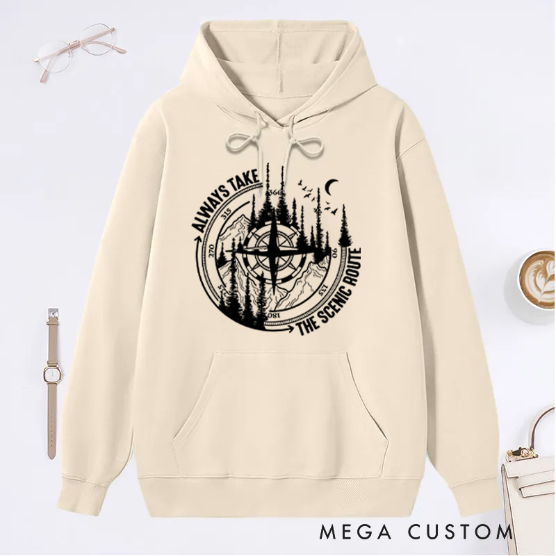 Personalized Scenic Route Classic Hoodies Camping Hiking Nature Hoodie Gift for Campers Outdoors Lover