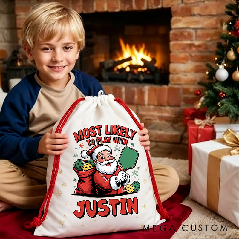 Personalized "Most Likely to Play Pickleball" Christmas Sack with Custom Name  