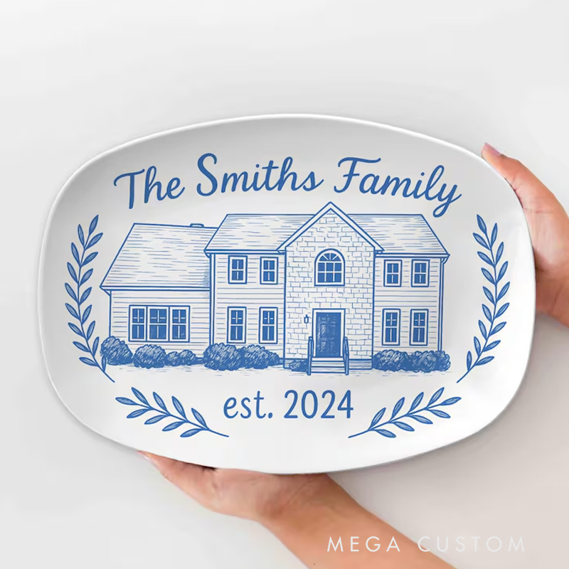 Personalized Family Name Decorative Plate Custom House Illustration Design with Established Year Perfect for New Homeowners Housewarming Gift Keepsake Home Decor