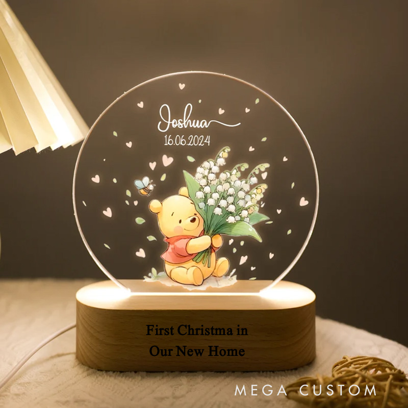 Personalized First Christmas in Our New Home LED Night Light Custom Cute Character Design with Name and Date Perfect for Housewarming Gift