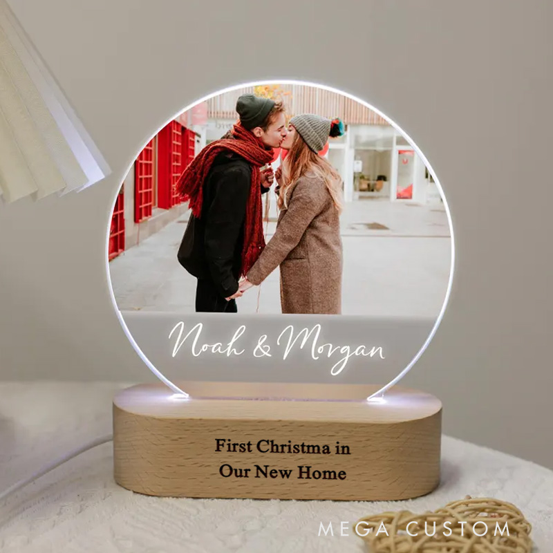Personalized First Christmas in Our New Home LED Night Light Custom Photo Design with Names Perfect for Housewarming Gift Romantic Home Decor Keepsake Display