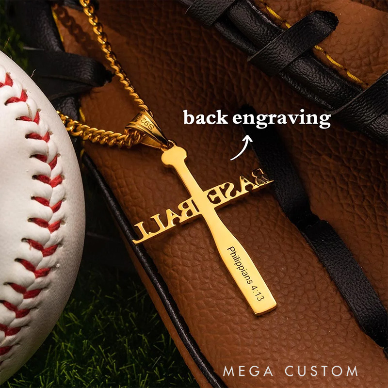 Personalized Baseball Cross Necklace with Text and Bible Verse Dainty Jewelry Christian Gift for Sports Lovers