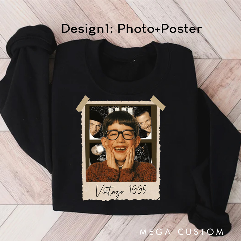 Personalized Vintage Childhood Photo Christmas Movie Classic Sweatshirt Retro Film Crewneck Movie Shirt