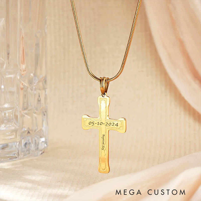 Personalized Cross Necklace with Engraved Text Religious Jewelry Baptism Christmas Gift for Men