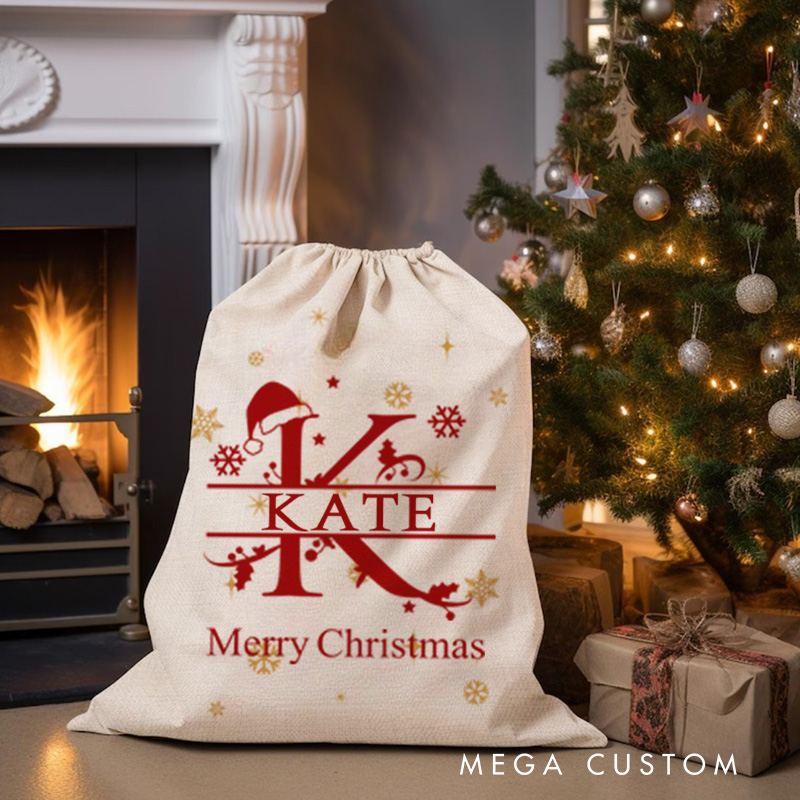 Personalized Christmas Monogram Sack with Name Text and Year Christmas Decor Party