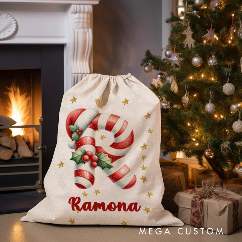 Personalized Christmas Sack with Name Text and Year Christmas Decor Party