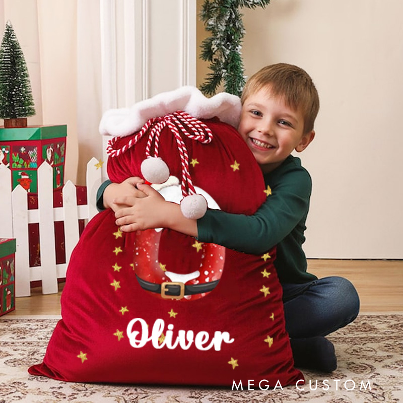 Personalized Christmas Cartoon Character Christmas Sack with Initial and Name Christmas Gifts
