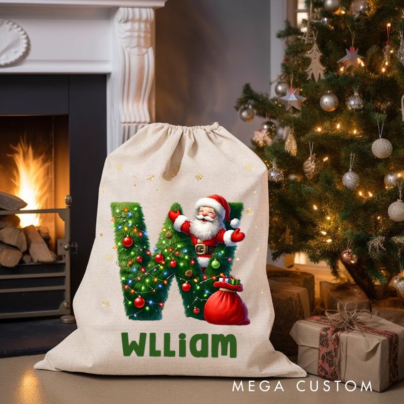 Personalized Cute Elf Christmas Bag with Initial and Name for a Joyful Holiday Celebration