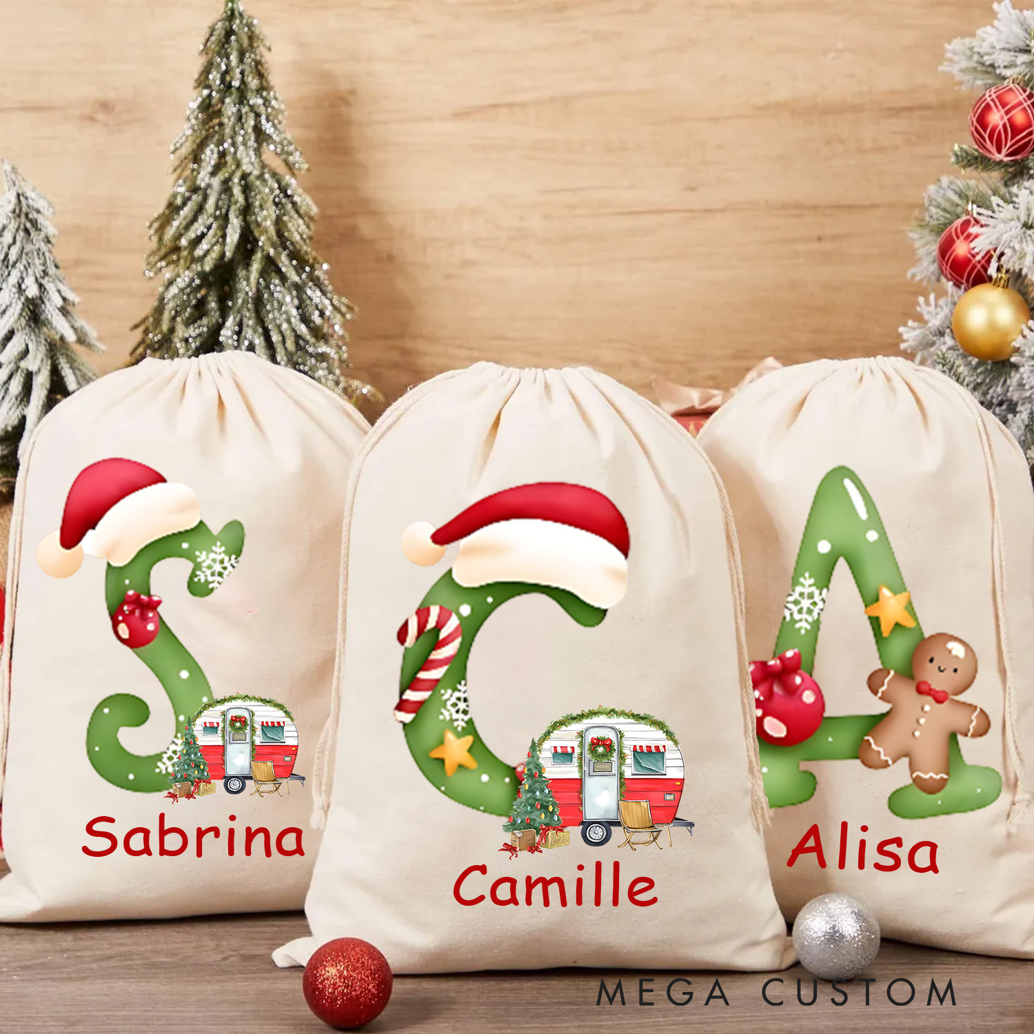 Personalised Christmas Sack Christmas Gift Bag for Him Her Kids Add Name Initial Christmas Gift