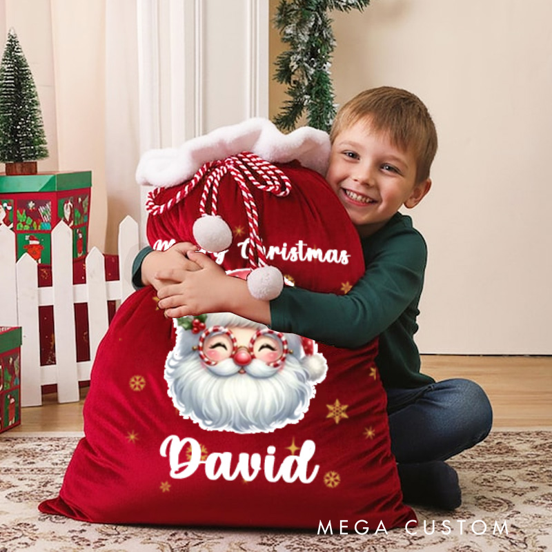 Personalized Cute Cartoon Santa Claus Star Drawstring Gift Bag with Name Christmas Gifts