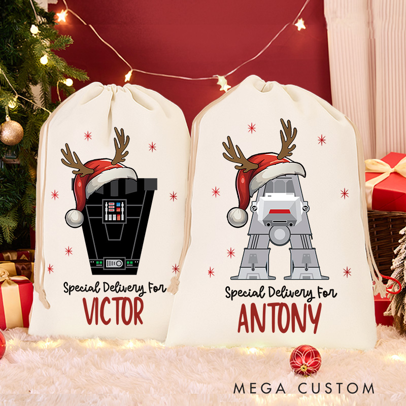 Personalized Cartoon Robot Monogram Christmas Sack for Space Movie Lovers Santa Sack Christmas Gift Bag for Kids