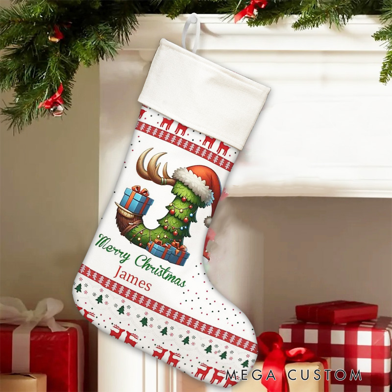Personalized Cute Christmas Tree Snowman Hanging Christmas Stocking with Name Initial and Number Home Decor Christmas Gift for Kids Family