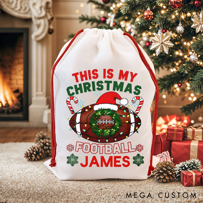 Personalized Christmas American Football Gift Bag with Festive Design and Custom Name