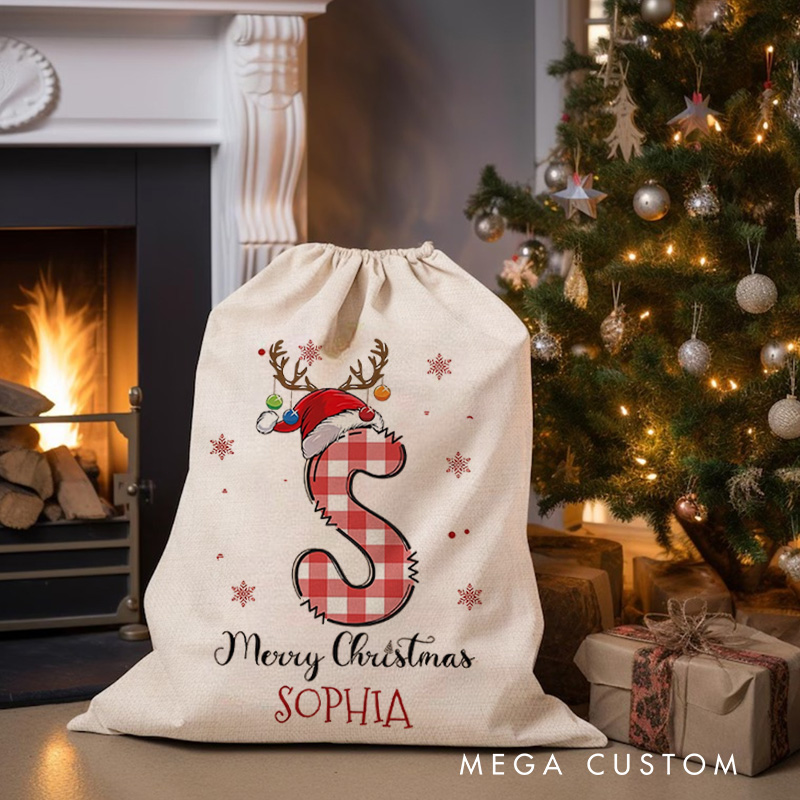 Personalized Santa Sack Drawstring Gifts Bag with Name Merry Christmas Party Favors Gift