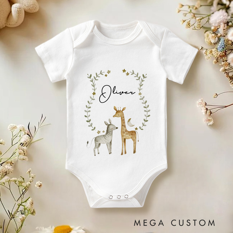 Personalized Jungle Animals Baby Onesie with Your Name Gift for Baby