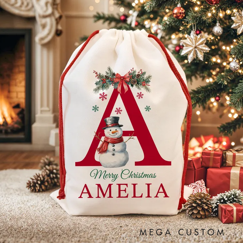 Personalized Santa Christmas Sack Custom Initial Name Christmas Sacks Large Letter Christmas Eve Bag Christmas Gift Bag
