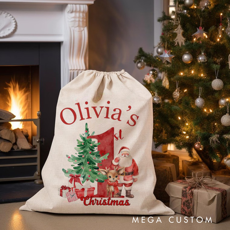 Personalized Santa Christmas Sack Custom Initial Name Christmas Sacks Large Letter Christmas Eve Bag Christmas Gifts Bag