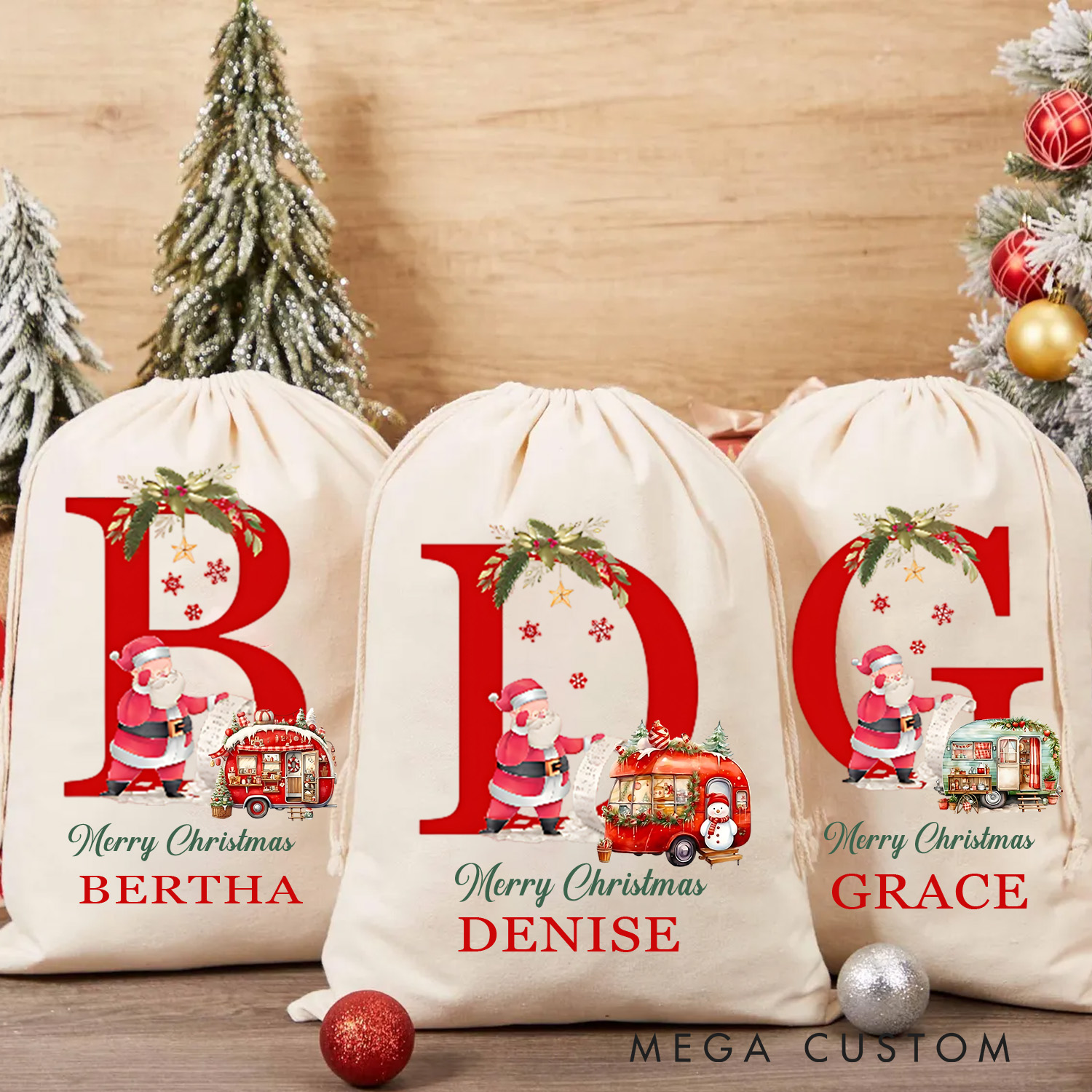 Personalised Merry Christmas Sack Custom Christmas Gift Bag with Nam for Family Kids Christmas Gift
