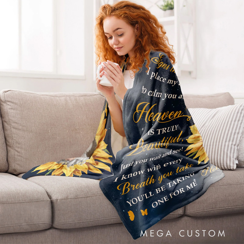 Personalized Photo Blanket Sunflower Memorial Blanket Sympathy Gift for Family Members