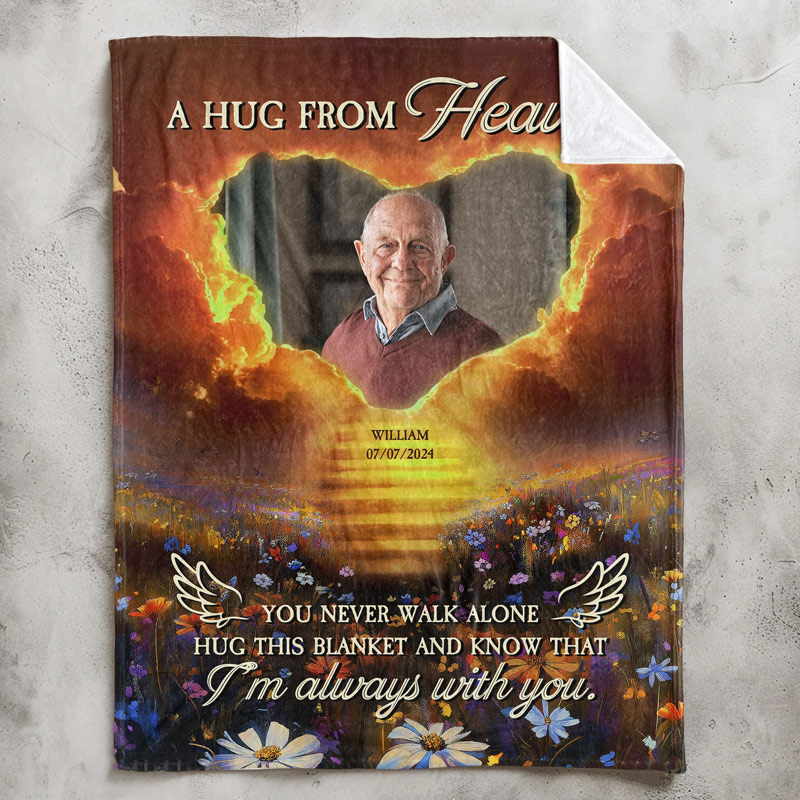Personalized Memorial Photo Blanket Think Of This Blanket As A Hug From Me From Heaven Sympathy Gift for Loss of Loved One
