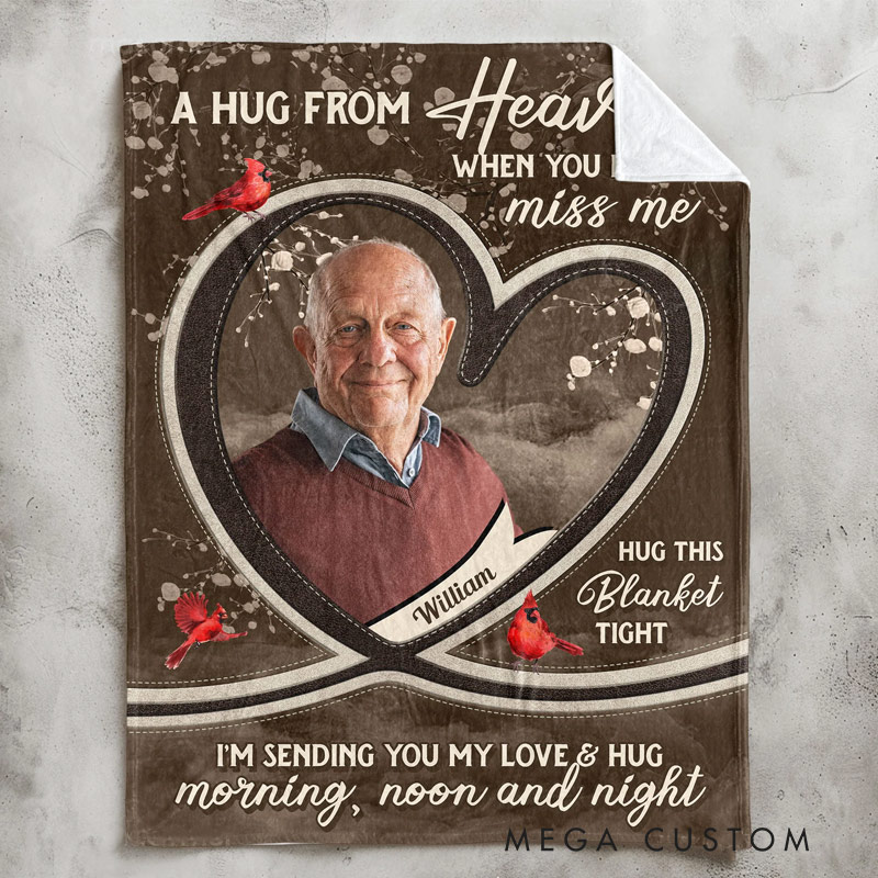 Personalized Memorial Photo Blanket A Hug From Heaven I'm Sending You My Love & Hug Memorial Blanket Sympathy Gift for Loss of Loved One