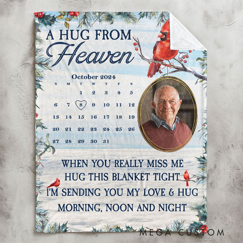 Personalized Memorial Photo Blanket New Version Memorial Gift A Hug From Heaven Memorial Blanket Sympathy Gift