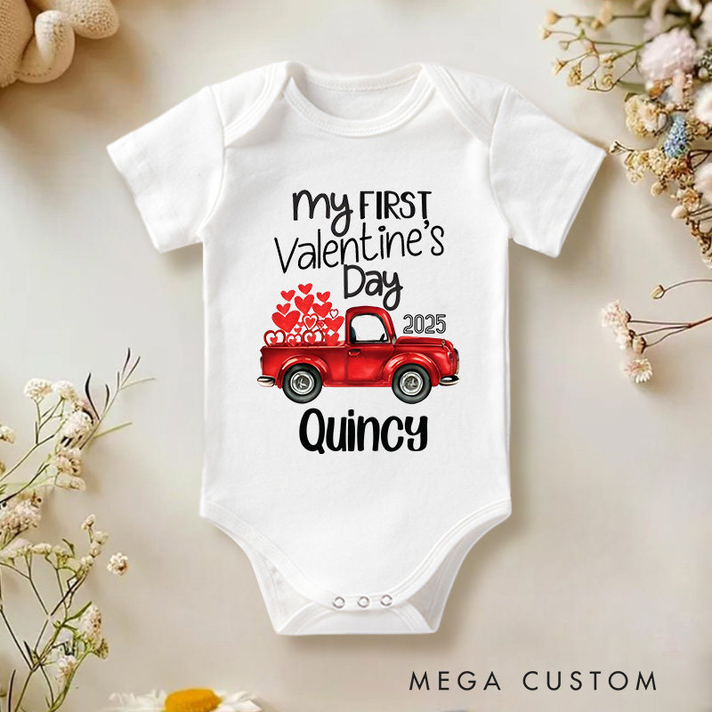 Personalized Red Car My 1st Valentine's Day Baby Onesie 