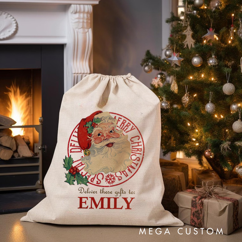 Personalized Santa Sack Drawstring Gifts Bags with Name Merry Christmas Party Favors Gifts
