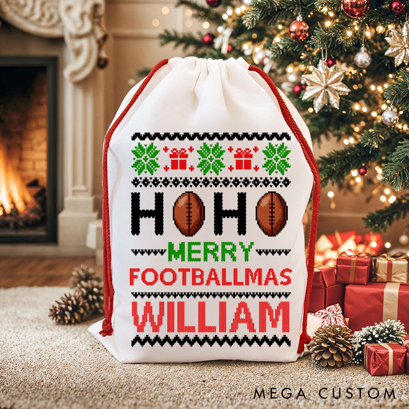 Personalized Christmas Sports Gift Bags with Festive Design and Custom Name