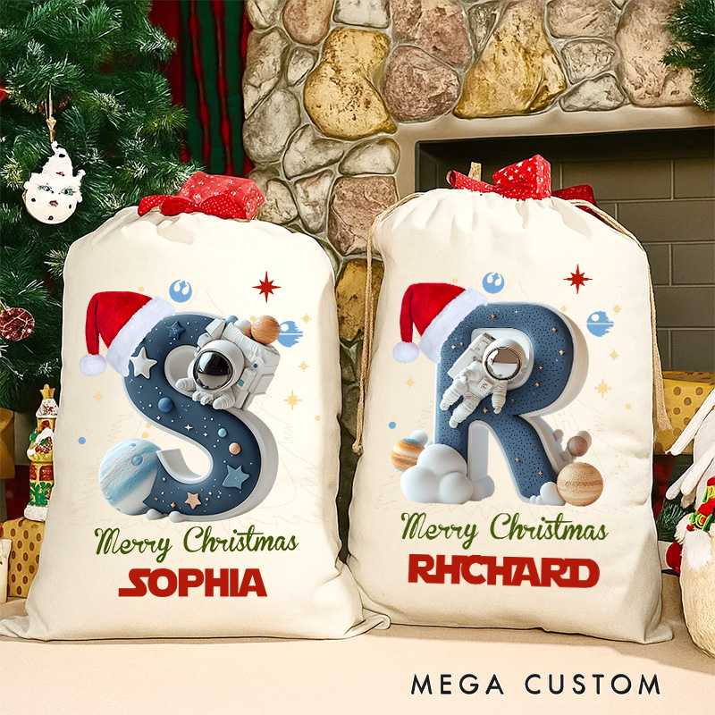 Personalized Spaceman Alphabet Movie Christmas Sack for Space Movie Lovers Santa Sack Christmas Gift Bag for Kids
