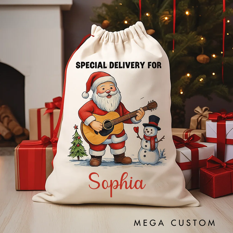 Personalized Express Christmas Gift Bag Personalized Guitar Santa Claus Bag Holiday Gift Bag