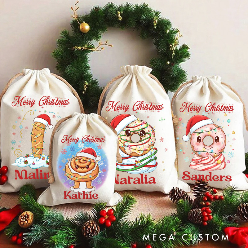 Personalized Baking Lover Christmas Bag with Name Gingerbread Santa Sack Cake Bread Christmas Sack for Baking Lovers Christmas Gift