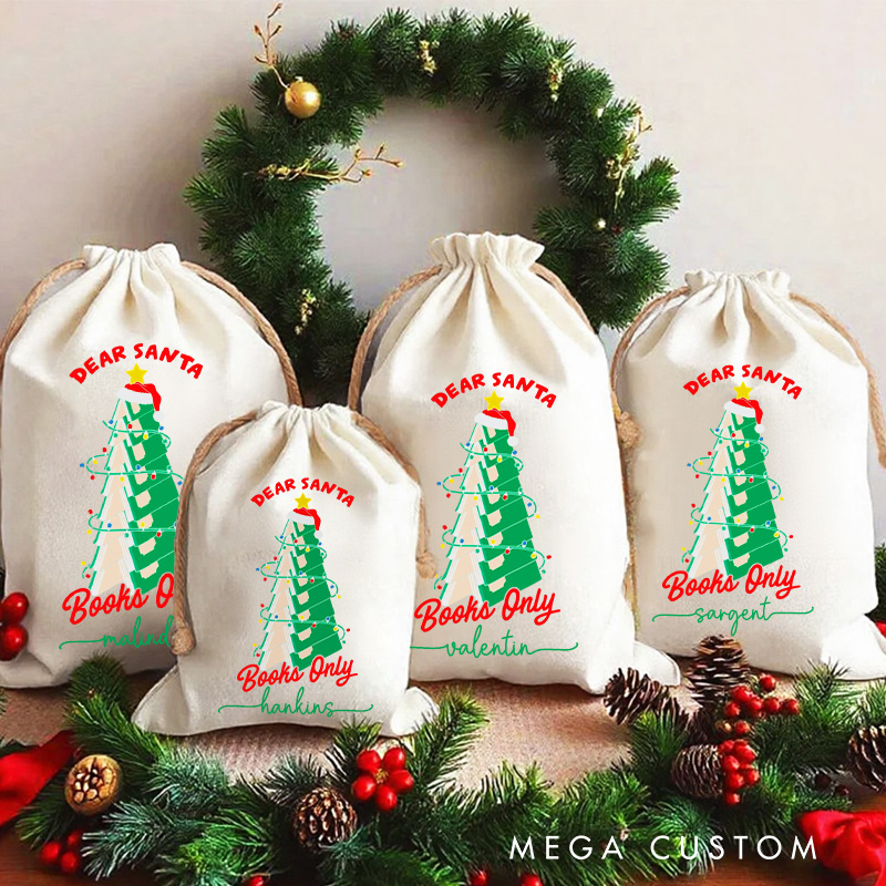 Personalized Dear Santa Christmas Bag with Name Librarian Santa Sack Christmas Tree Books Sack for Book Lovers Christmas Gift