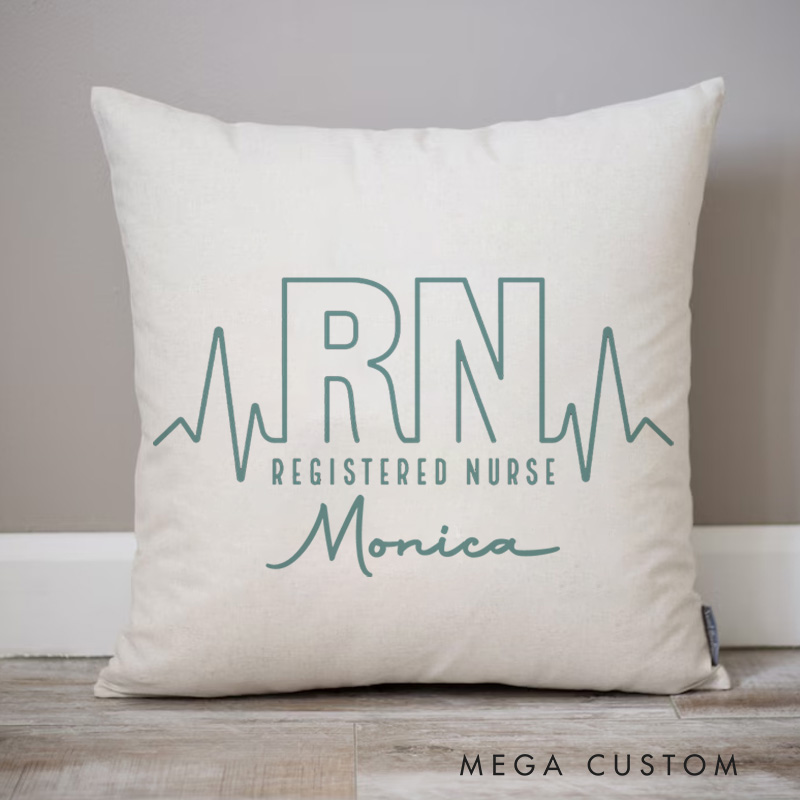 Personalized Throw Pillow for Nurse Registered Nurse with Heartbeat Design Nurse Appreciation Gifts