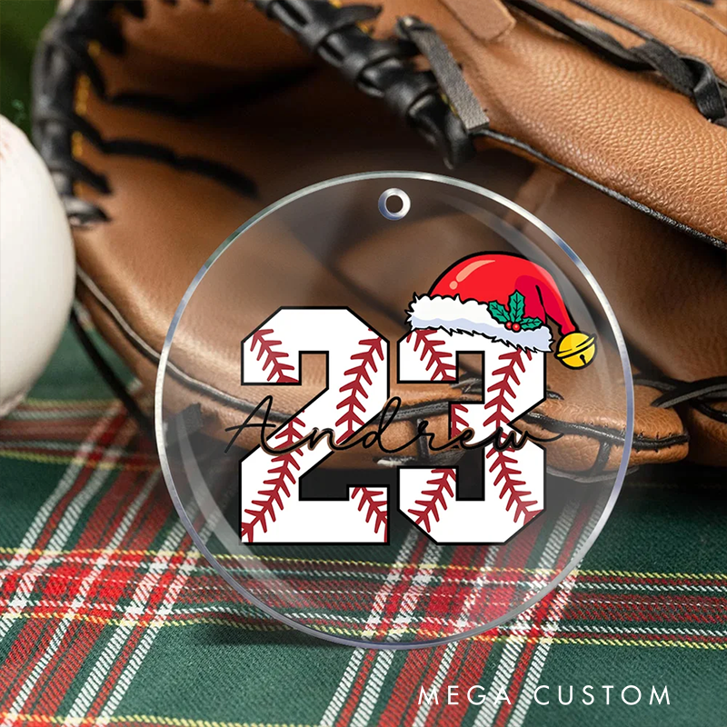 Personalized Acrylic Sports Christmas Ornament with Custom Number, Name, and Festive Design