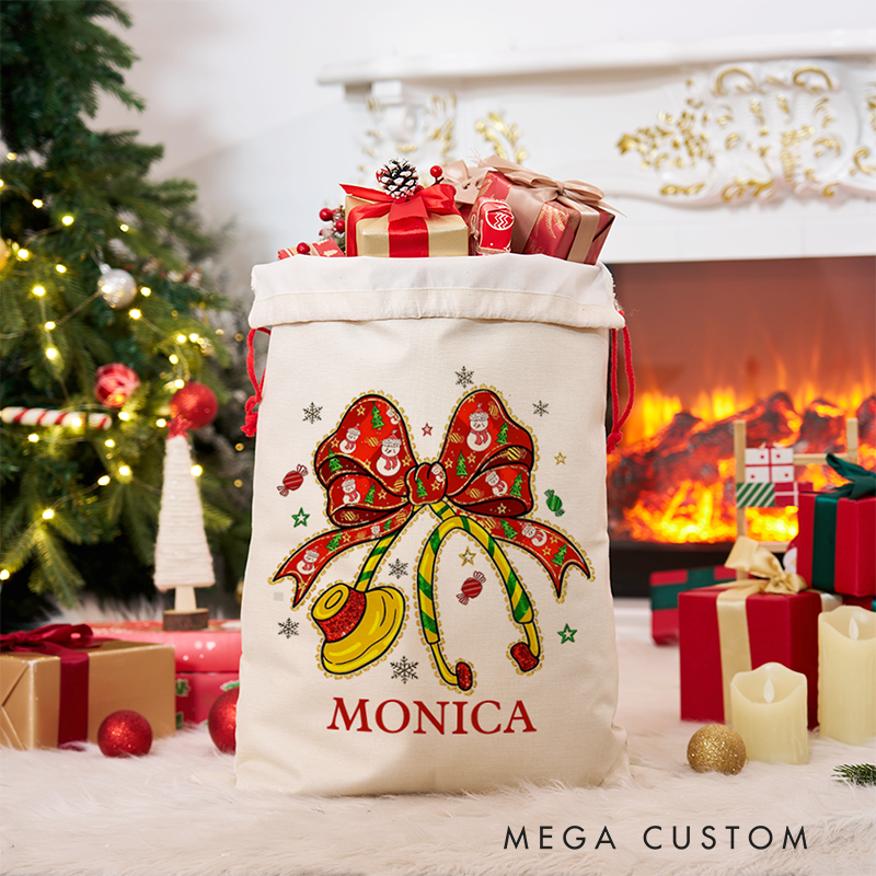 Personalized Nurse Christmas Gift Sack Custom Holiday Bow Stethoscope Santa Bag