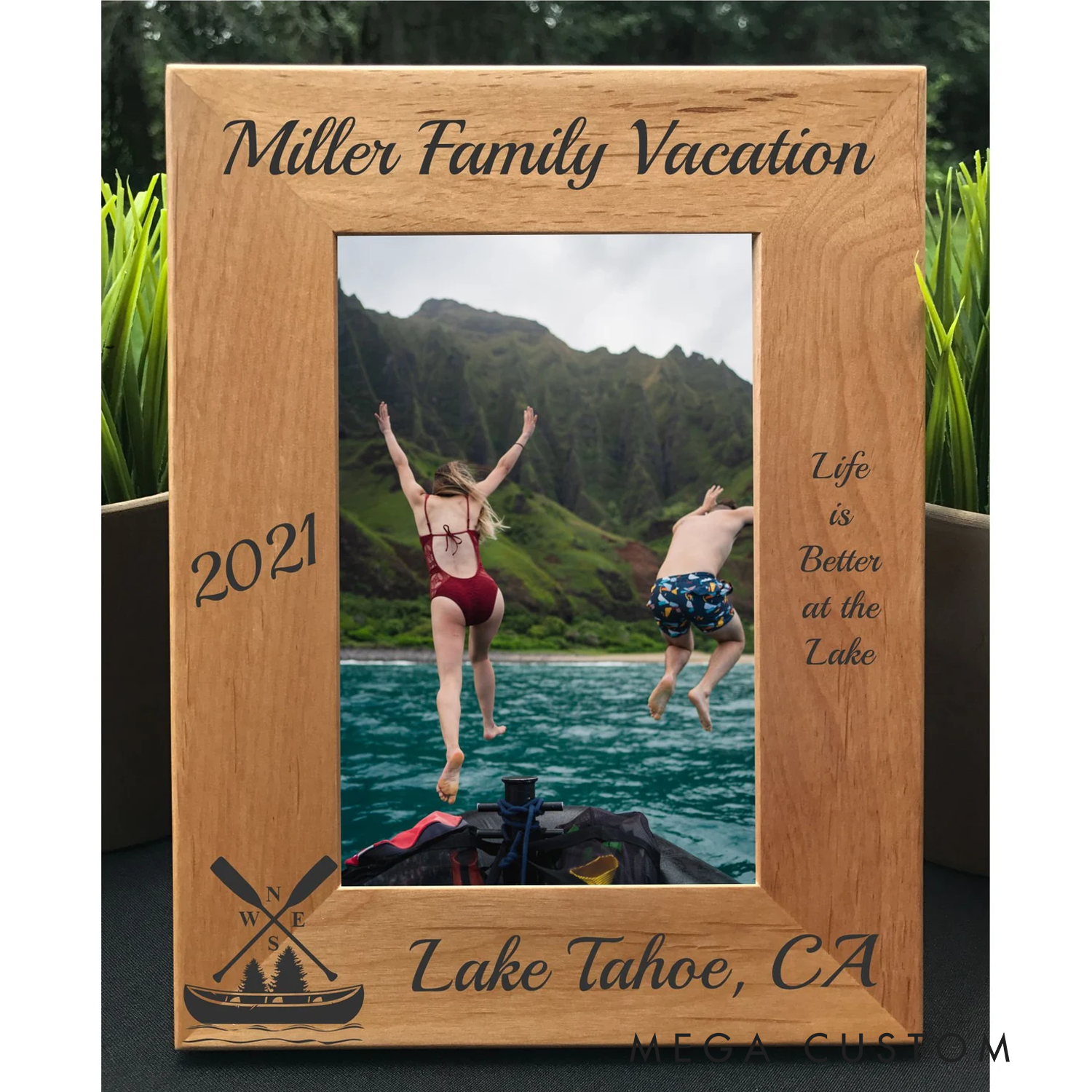 Personalized Lake Family Vacation Wooden Picture Frame Life Is Better at the Lake Memorial Gift for Hiking Outdoor Enthusiasts